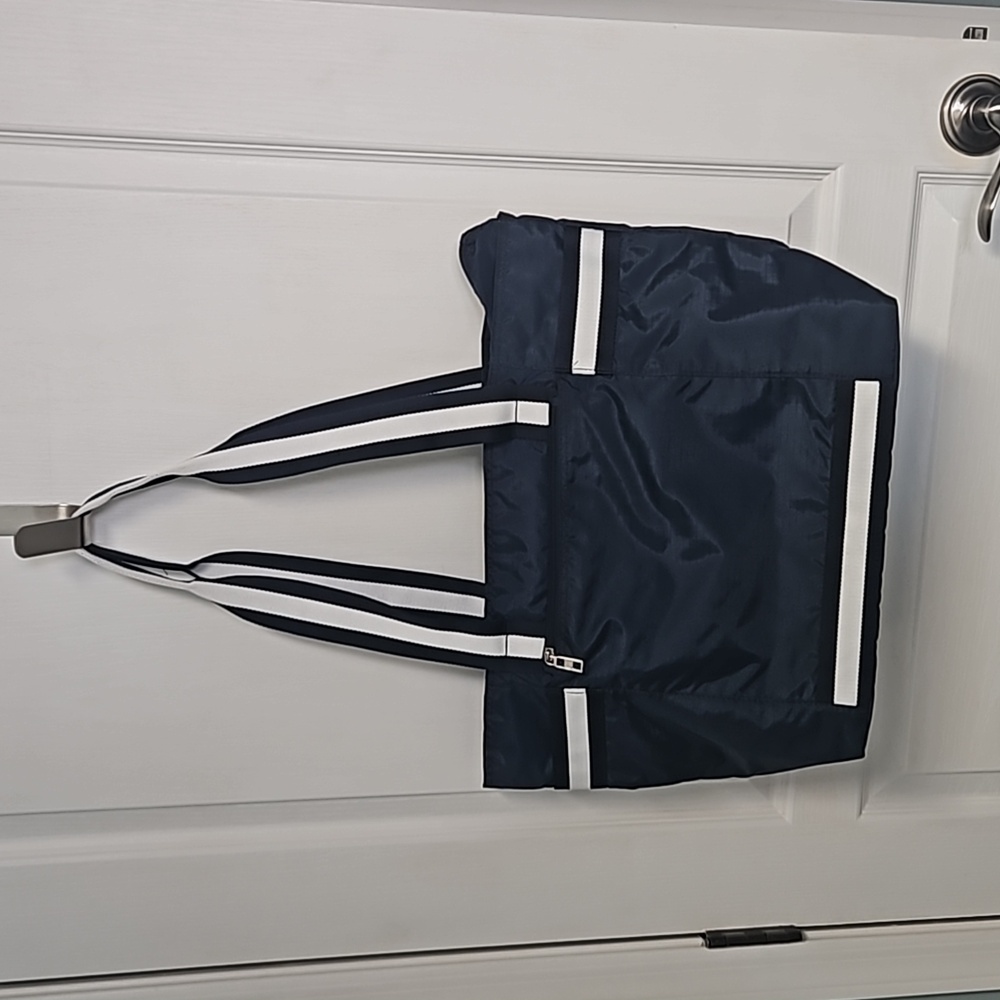 Hillard & Hanson Navy & White Nylon Tote Bag
